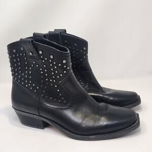 Dingo Women Dusty Black Leather Western Ankle Boot Bootie Size 10M Stud Snip Toe